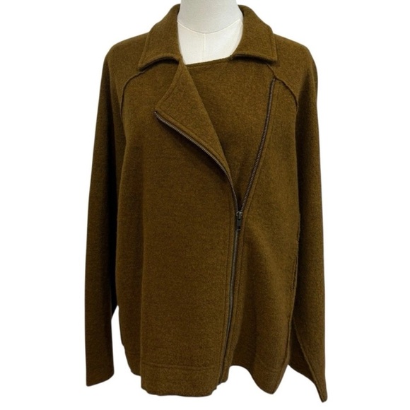 EILEEN FISHER Large Lightweight Boiled Wool Motorcycle Jacket GOLD LEAF NWT $388 - Picture 3 of 14